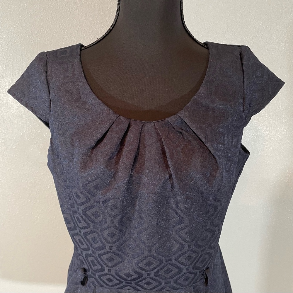 Shelby & Palmer Womens Size‎ 6 Navy Blue Jacquard Sheath Dress Elegant Classic